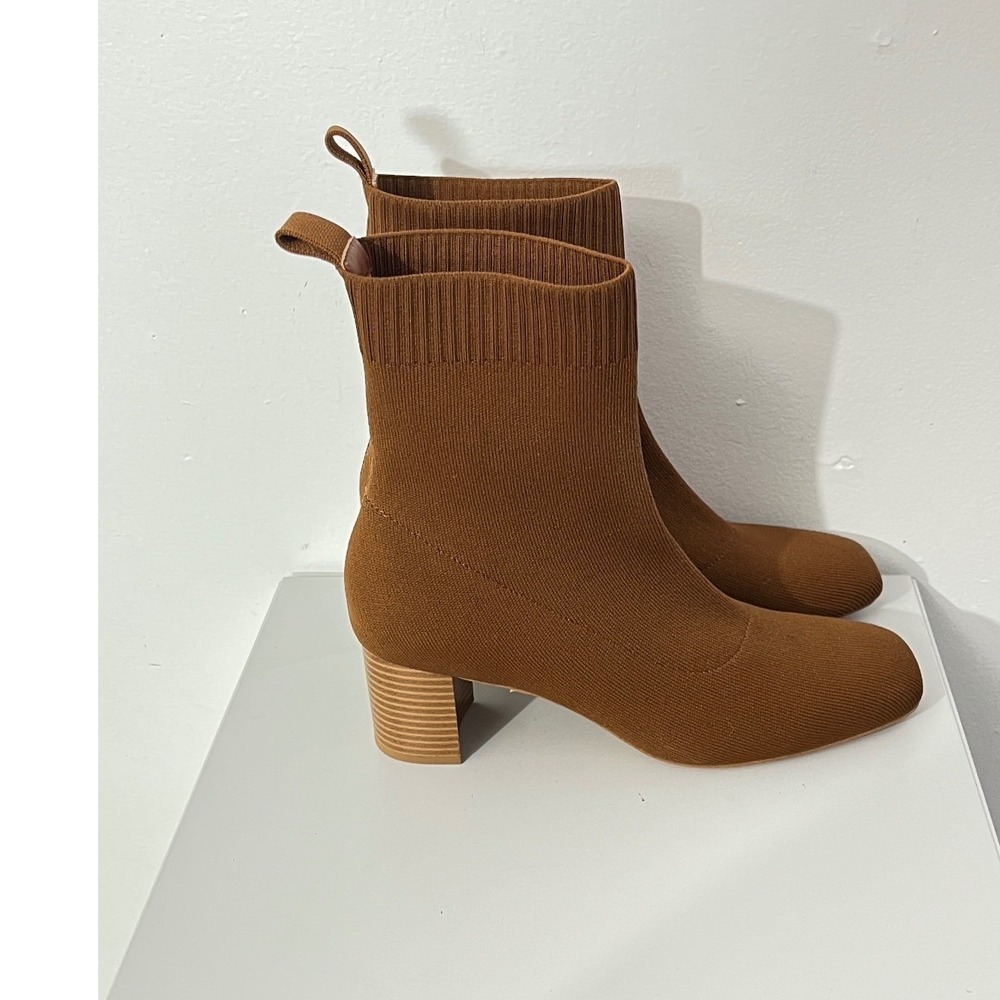 Quince Eco Knit Heeled Bootie in Cognac Women's Size 8 - Picture 2 of 7